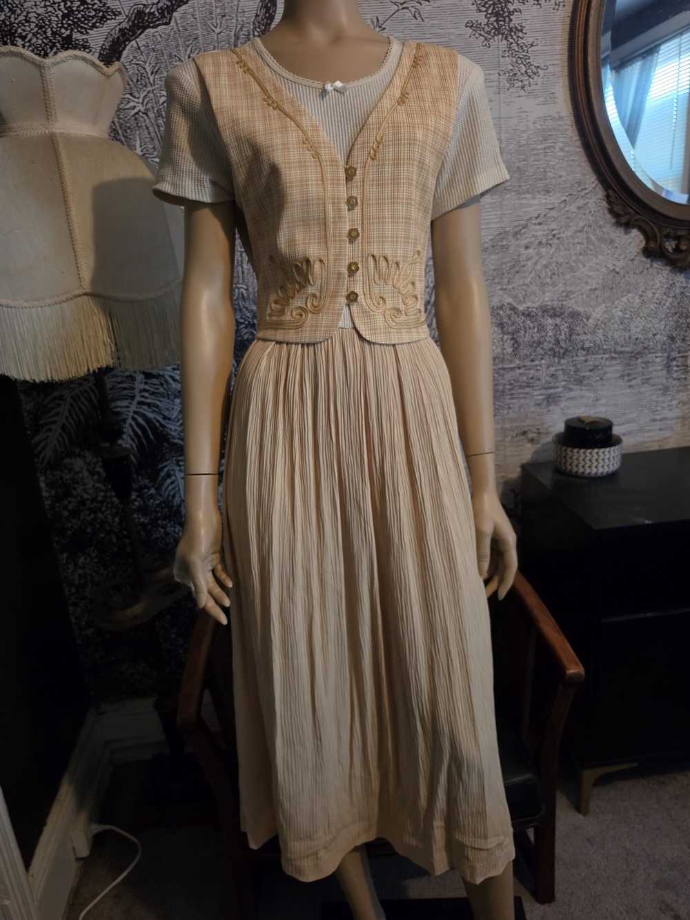 Vintage NWOT K Studio Cottagecore Faux-Vest Midi Dress
